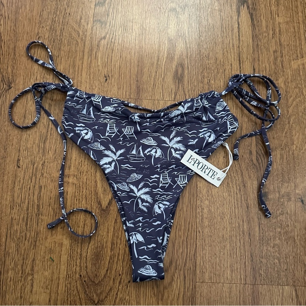 La Porte Blue White print side tie Bikini Bottom size medium sexy beachwear